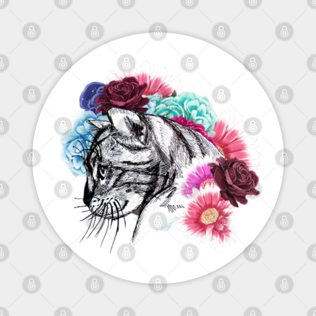 Cat With Flowers Portrait Cat Flowers Magnet Teepublic