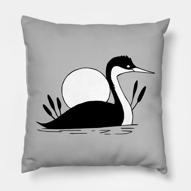 Western Grebe Inked Silhouette Pillow by TaliDe