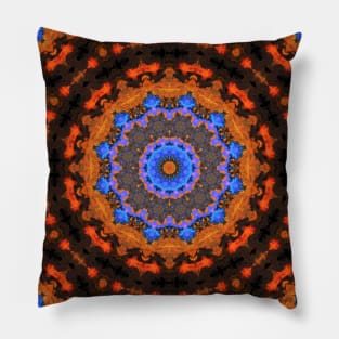Psychedelic Kaleidoscope Orange and Blue Pillow