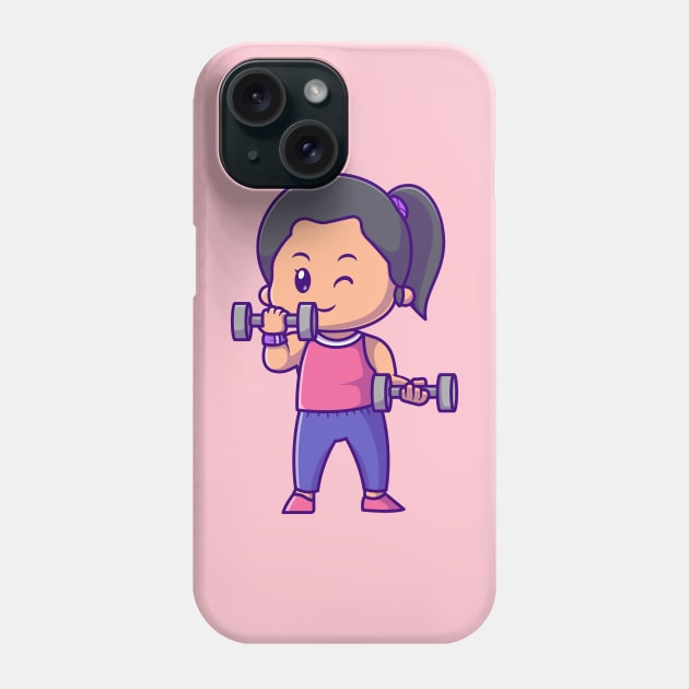 Cute Woman Lifting barbell Cartoon Phone Case by Catalyst Labs