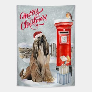 Brindle Afghan Hound Merry Christmas Santa Dog Tapestry