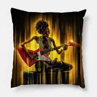 Toon black girl playing guitar Pillow