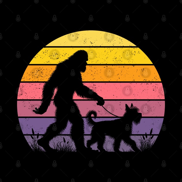 Bigfoot Sasquatch Walking Berger Picard Dog Vintage Sunset Hiking by Cuteness Klub