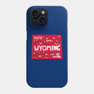 Wyoming State USA Illustrated Map Phone Case