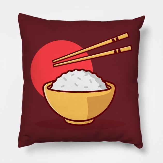 Japanese Rice Bowl with Chopsticks Pillow by KH Studio