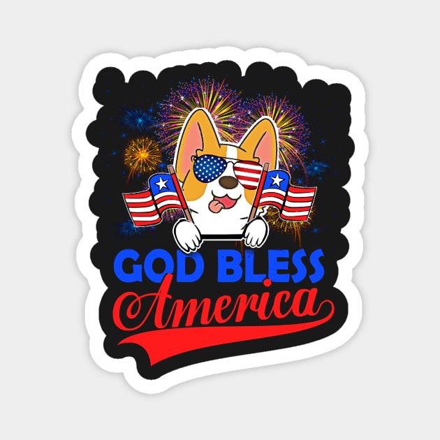 God Bless America 4th Of July Firework Dog Unisex Magnet by BelaReider