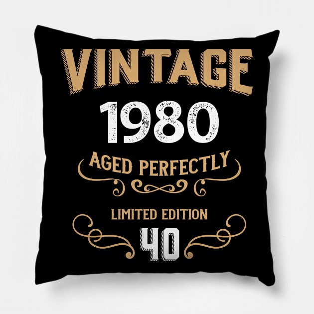 Vintage 1980 40th Birthday Aged Perfectly for Gift Pillow by ricardotito