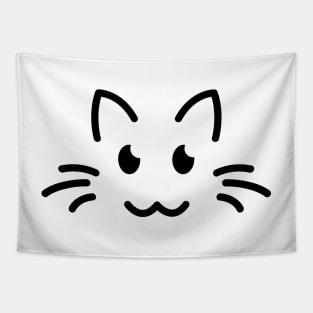 Meow! - Cute Cat Face Line Art - Black Tapestry