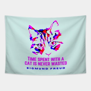 Cat art and Sigmund Freud quote: time spent with a cat is never wasted Tapestry