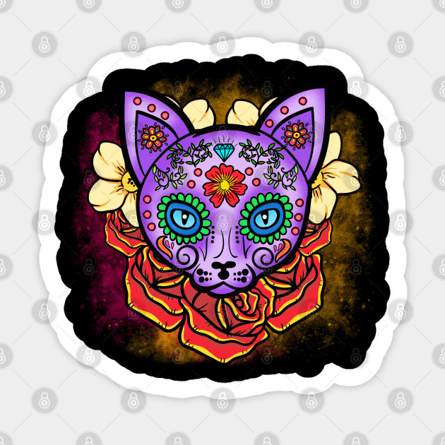 Sugar Skull Cat Dia De Los Muertos Beautiful Sugar Skull Cat Dia