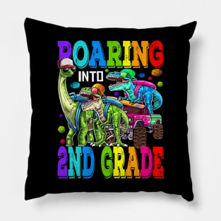 Roaring Into 2nd Grade Monster Truck Dinosaur T Rex Pillow