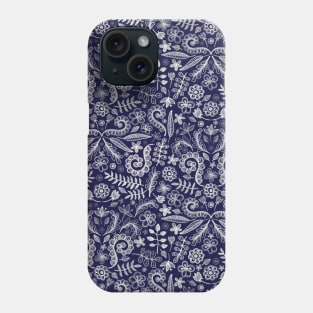 Chalkboard Floral Doodle Pattern in Navy & Cream Phone Case