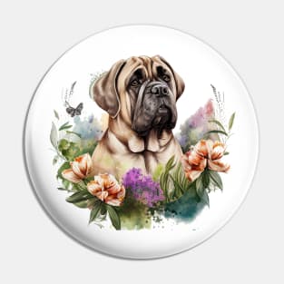 Bull Mastiff Floral Pin