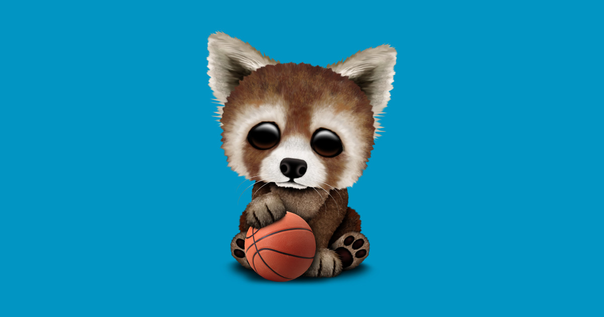 Cute Baby Red Panda Playing With Basketball - Basketball - Sticker