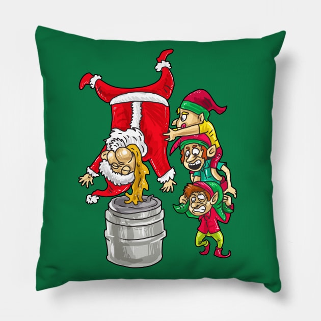 Christmas Santa Keg Stand Beer Drinking Elfs Pillow by E