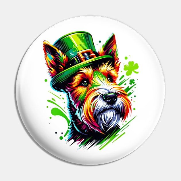 Welsh Terrier in Leprechaun Hat for St Patrick's Day Pin by ArtRUs