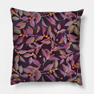 Leaves + Berries in Olive, Plum & Burnt Orange Pillow