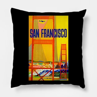 San Francisco Golden Gate 1957 Travel Poster Art Pillow