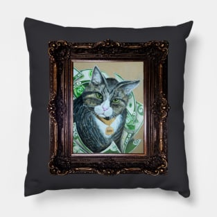 Baller Cat Making Biscuits on Dat Money Pillow