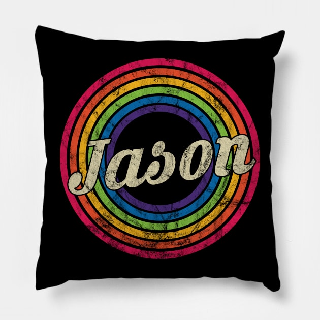 Jason - Retro Rainbow Faded-Style Pillow by MaydenArt