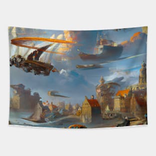 Futuristic city with flying cars Tapestry