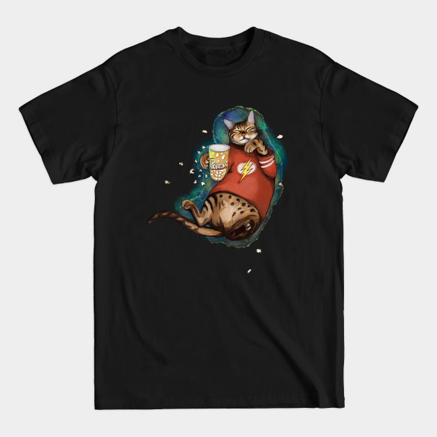 Disover cat cinemaholic bingewatcher with popcorn and fan FlashT-shirt - Cool Cats And Kittens - T-Shirt