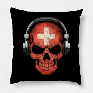 Dark Skull Deejay with Swiss Flag Pillow