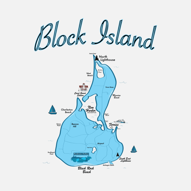 Block Island Map- Rhode Island by ACGraphics