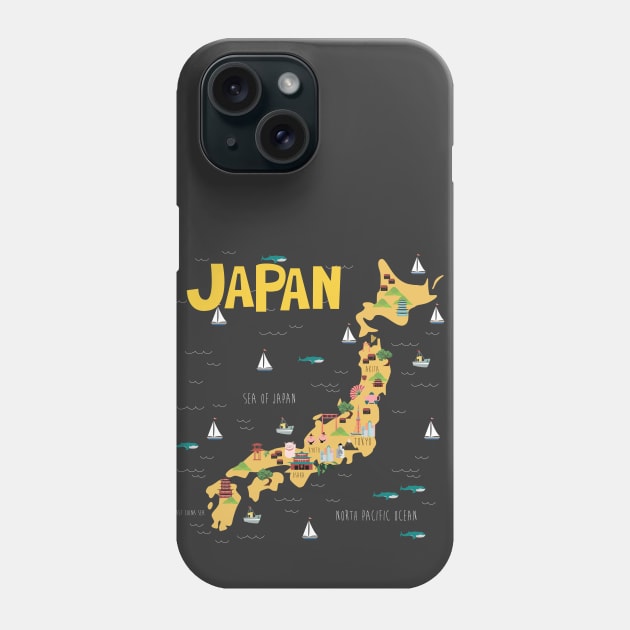 Japan Illustrated Map Phone Case by JunkyDotCom