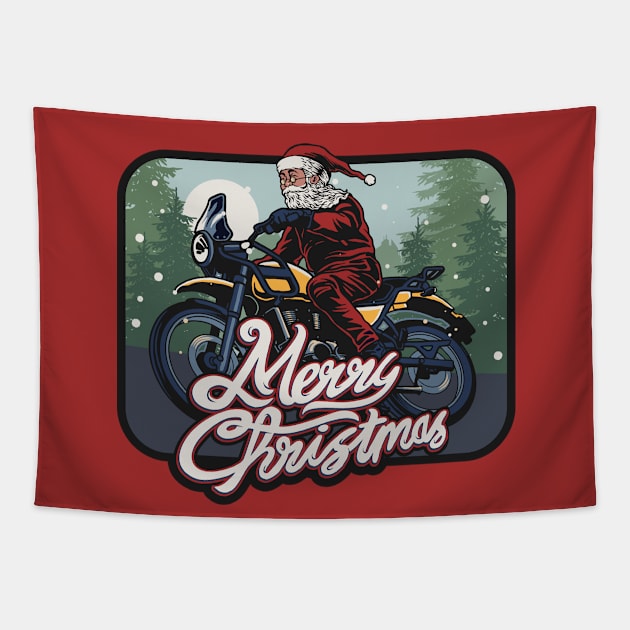 Vintage Biker Santa Claus Illustration Tapestry by SLAG_Creative