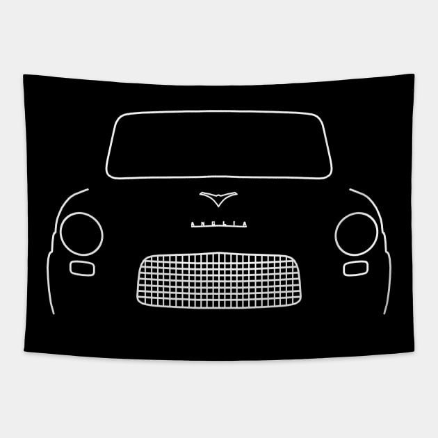 Ford Anglia 100E 1958 classic car outline graphic (white) Tapestry by soitwouldseem