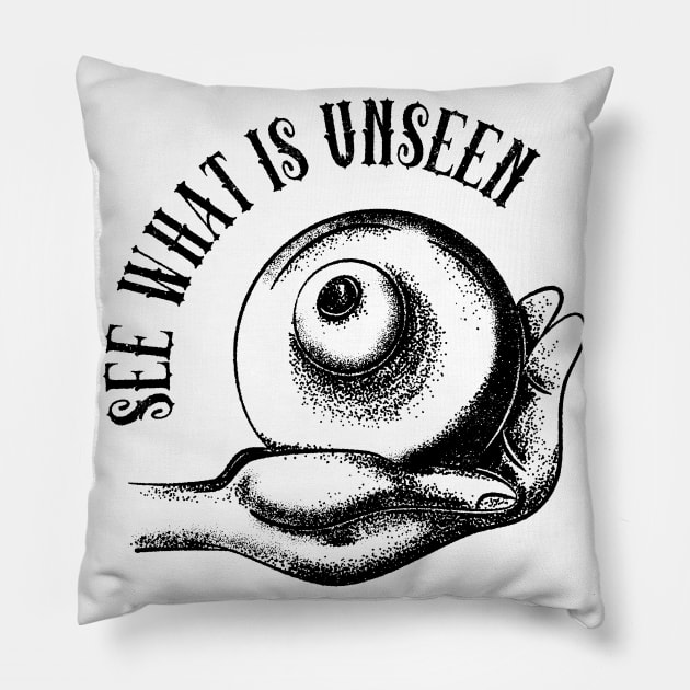 Vintage Mystical Eye In Hand Esoteric Occult Pillow by Foxxy Merch