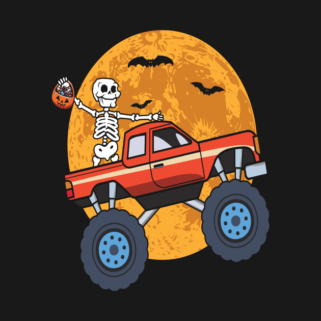 Kids Skeleton Monster Truck Moon by frondorfelda