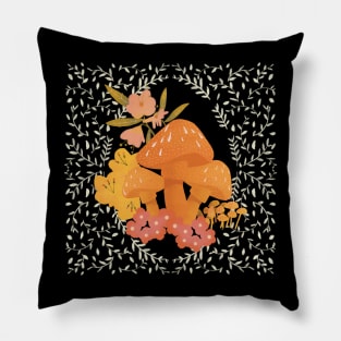 Whimsigoth Mushroom Floral Design: 70s Vintage Charm Pillow