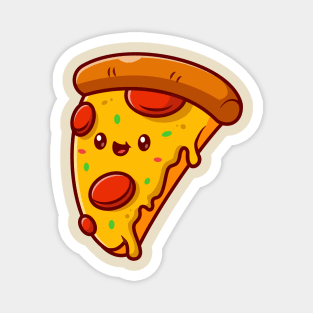 Cute Smiling Pizza Slice Cartoon Magnet