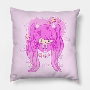 Cute lovable bubble head girl in kawaii style Pillow