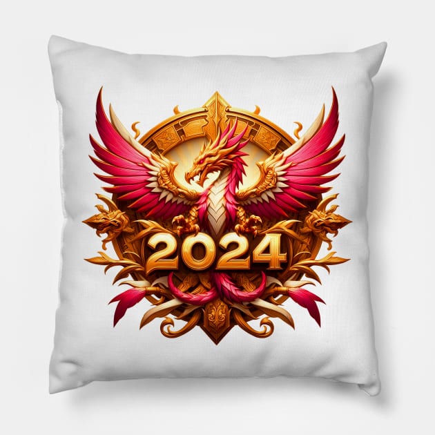 Wooden Gold Pink Dragon 2024 Pillow by Fortuna Design