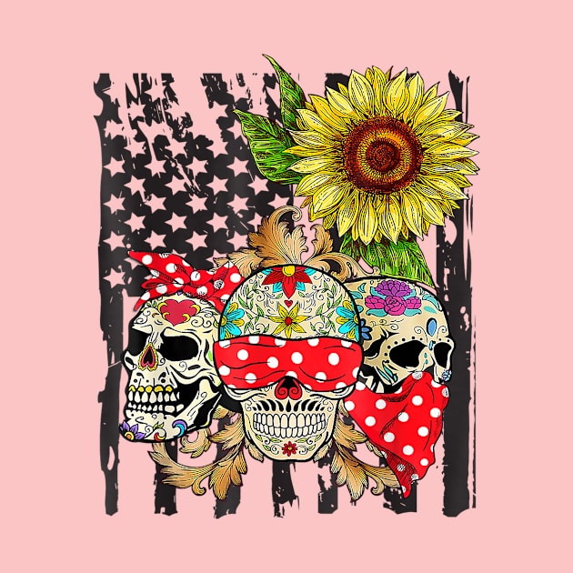 Sugar Skull American Flag Sunflower Floral by VincenGleqa