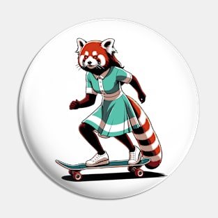 Retro Red panda Skateboarder - Vintage Style Illustration Pin