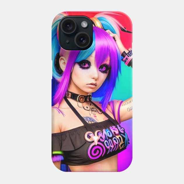 Hot  kawaii anime girl with rainbow hair Phone Case by animegirlnft