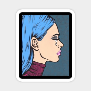 Blue Crying Comic Girl Magnet