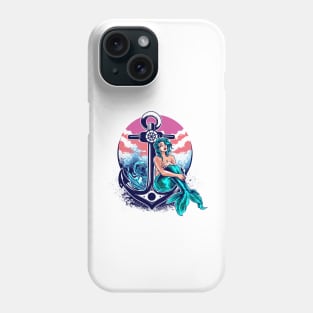 Mermaid leaning against the anchor Phone Case