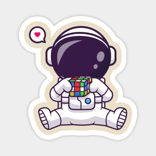 Cute Astronaut Playing Rubik Cartoon Magnet