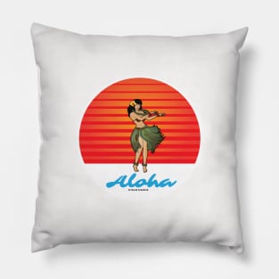 Hula Girl Dancing the Hula with Sunset Pillow