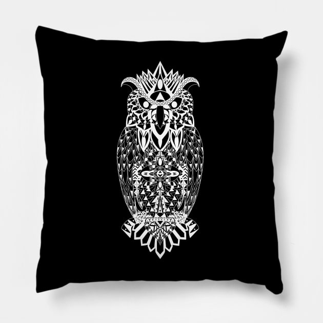 black mr owl in ecopop pattern aesthetic art Pillow by jorge_lebeau