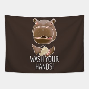 Hippo says Wash Your Hands! Tapestry