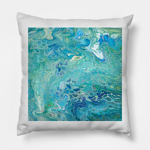 Paint pour marbled turquoise blues Pillow by kittyvdheuvel