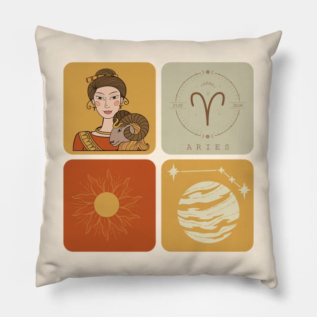 Hand Drawn Pattern Aries Art Pillow by i am Cuta