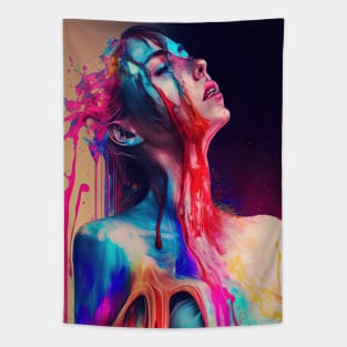 Taking in a Moment - Emotionally Fluid Collection - Psychedelic Paint Drip Portraits Tapestry