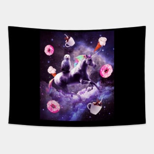 Outer Space Owl Riding Unicorn - Donut Tapestry